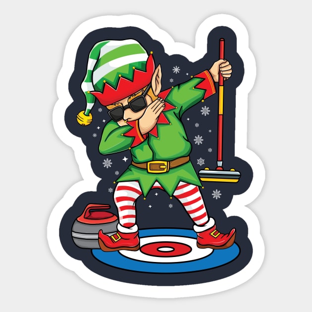 Dabbing Elf Curling player curler funny Christmas Curling Sticker by UNXart